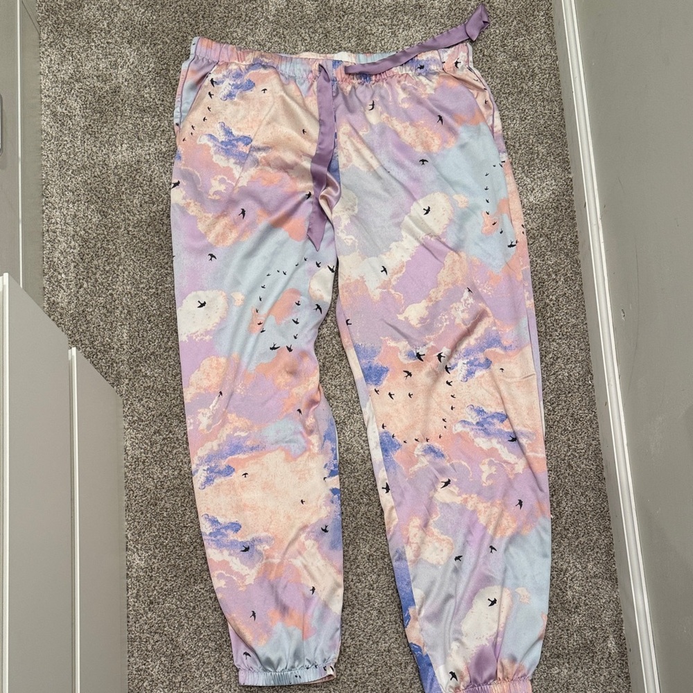 Pastel Cloud Print Silk PJ Pants